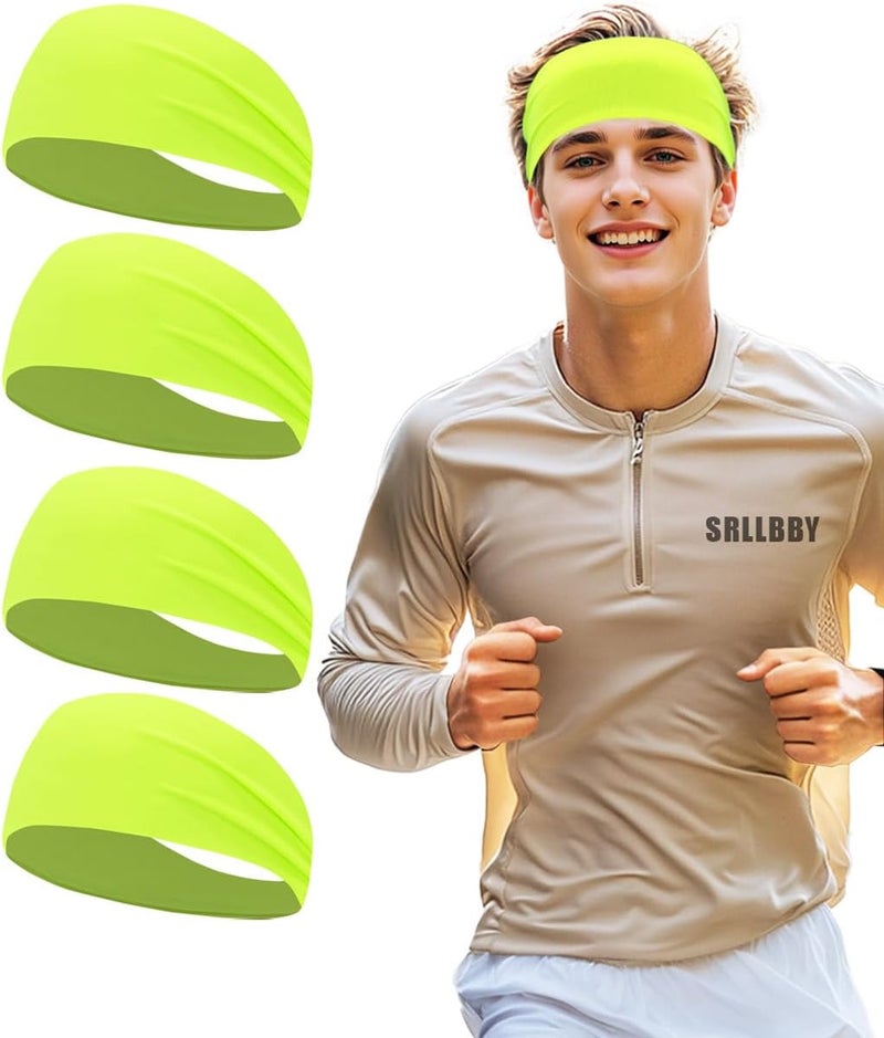 SRLLBBY 4 PCS Double-Layer Workout Headbands, Stretchy Sports Sweatband for Men and Womem, Sweat Wicking Hairbands for Running - Image 1